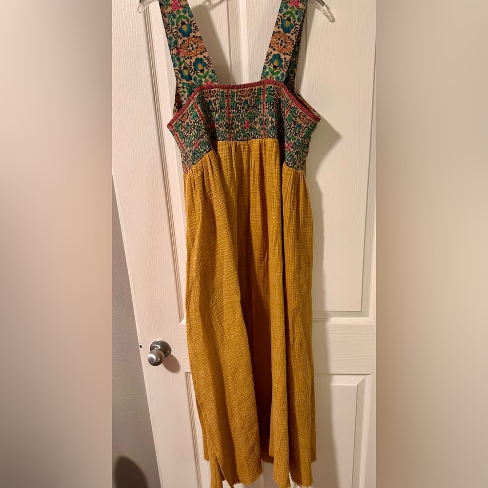 Mustard Maxi Dress with Green Floral Bodice - Picture 6 of 7